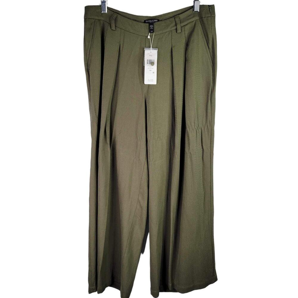 Eileen Fisher Pants Trouser Wide Leg Tencel Stretch Size 12 P Pockets Green New - Picture 3 of 11